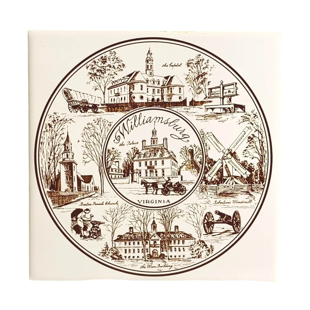 Vtg Colonial Williamsburg Virginia Trivets Round & Square Ceramic Tile Cork Back